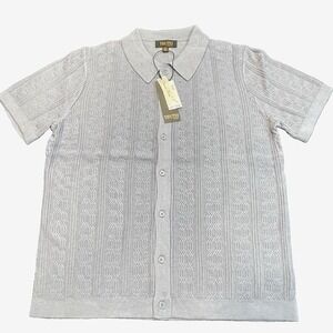 Truth‎ Men's M Textured Cable Knit Camp Shirt Dusk Blue Short Sleeve Button Up